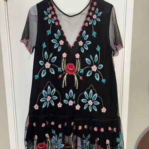 Floral Embroidered Black Dress